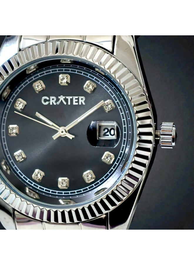 كريتر  ساعة كريتر (CRATER) للرجال – تصميم ملكي فاخر من الستانلس ستيل، مينا كلاسيكي مع عرض التاريخ، مقاومة للماء – تشمل علبة الماركة (فضي /أسود ). - Image 5